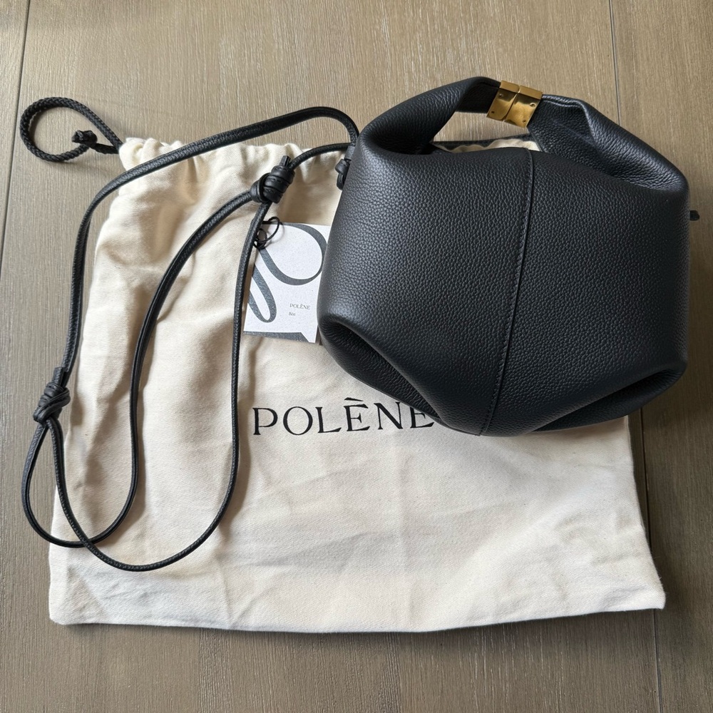 Polene Black Beri Crossbody Bag with Gold Accent